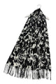 Monochrome Floral Print Wool Tassel Scarf
