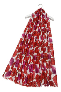 Intertwined Poppy Print Frayed Scarf