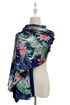 Vintage Indian Tiger & Floral Print Wool Frayed Scarf