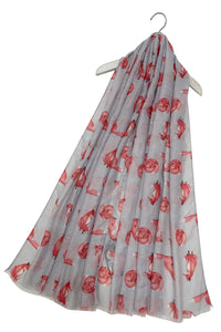 Sleepy Fox Print Scarf with Frayed Edge