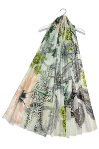 Tropical Flower Print Frayed Scarf