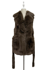 Faux Fur Long Gilet with Belt