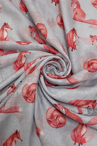 Sleepy Fox Print Scarf with Frayed Edge