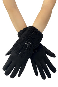 Suede Touchscreen Gloves with Faux Shearling Cuff