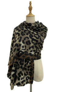 Bold Leopard Print & Stripe Frayed Scarf