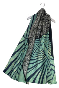Abstract Waves & Stripes Print Silk Scarf