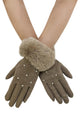Pearl Diamond Print Faux Fur Trim Touch Screen Gloves