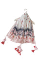 Delicate Feather Border Print Square Tassel Scarf