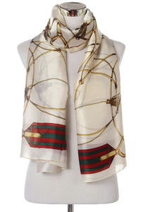 Elegant Tassel & Buckle Print Silk Scarf - Fashion Scarf World