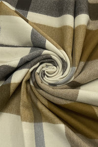 Camel Check Tartan Soft Wool Blanket Frayed Scarf