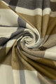 Camel Check Tartan Soft Wool Blanket Frayed Scarf