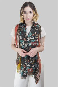 Tropical Leaf With Stripe Border Scarf - Fashion Scarf World