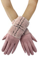 Suede Touchscreen Gloves with Faux Shearling Cuff