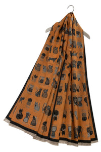 Cat Print Reversible Frayed Scarf