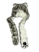 Long Wolf White & Black Fur With Animal Hat Pockets - Fashion Scarf World