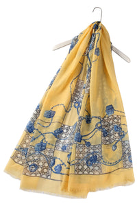 Bracelet Charms Print Frayed Scarf - Fashion Scarf World