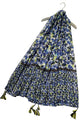 Blue Floral Boquet Print Scarf with Tassels