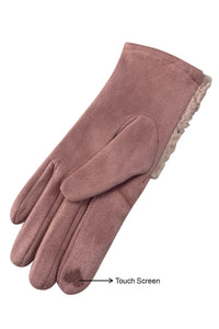 Suede Touchscreen Gloves with Faux Shearling Cuff