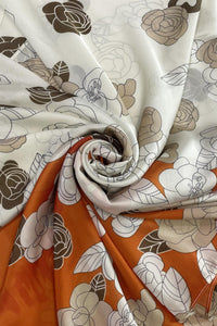 Retro Flower Outline Print Silk Scarf