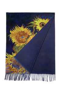 Van Gogh 'Six Sunflowers' Print Wool Tassel Scarf