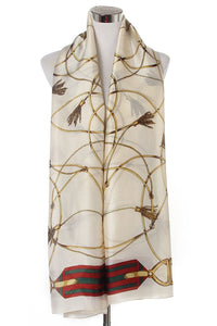 Elegant Tassel & Buckle Print Silk Scarf - Fashion Scarf World