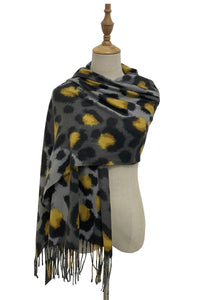 Contrast Leopard Print Soft Wool Tassel Scarf