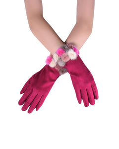 Mini Real Fur Mix Pom Pom Plain Touchscreen Gloves - Fashion Scarf World