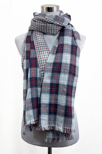 Reversible Tartan Print Frayed Cotton Scarf