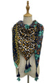Leopard & Floral Stripe Print Square Tassel Scarf