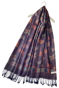 Metallic Thread Butterfly Print Tassel Scarf - Fashion Scarf World