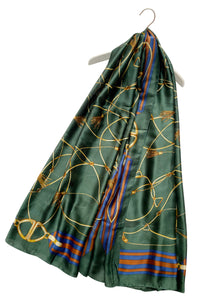 Elegant Tassel & Buckle Print Silk Scarf - Fashion Scarf World