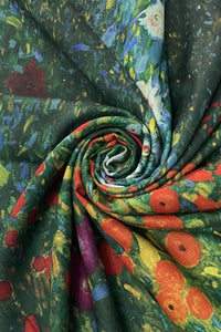 Klimt 'Flower Garden' Print Wool Tassel Scarf