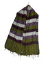 Stripy Border Wool Tassel Scarf - Mustard & White