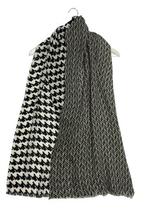 Houndstooth & Herringbone Print Frayed Scarf