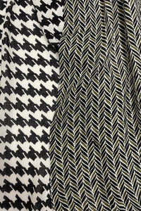 Houndstooth & Herringbone Print Frayed Scarf