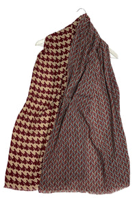 Houndstooth & Herringbone Print Frayed Scarf