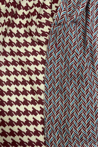 Houndstooth & Herringbone Print Frayed Scarf