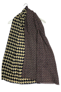 Houndstooth & Herringbone Print Frayed Scarf