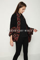 Eyelash Yarn Aztec Border Print Poncho - Fashion Scarf World