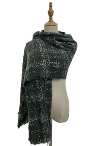 Soft Boucle Check Frayed Edge Wool Scarf