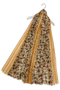 Tiny Summer Flowers Print Scarf with Frayed Edge