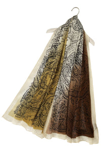 Ombre Indian Paisley Print Crinkle/Pleated Effect Scarf