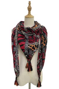 Animal Print Patchwork Square Tassel Scarf