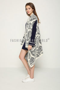 Knitted Paisley Print Poncho - Fashion Scarf World