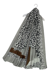 Leopard Print With 'E' Letter Print Border Scarf