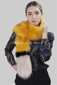 Stripe Long Faux Fur Collar - Mustard - Fashion Scarf World