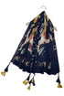 Cattle Skull & Feather Print Square Tassel Scarf