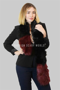 Two Tone Long Faux Fur Collar - Black