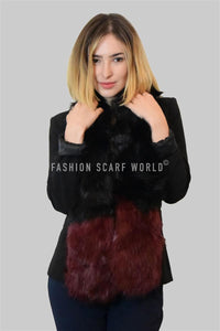 Two Tone Long Faux Fur Collar - Black