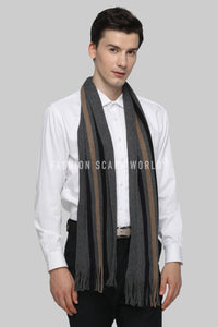 Three Stripes Knitted Tassel Unisex Scarf - Fashion Scarf World